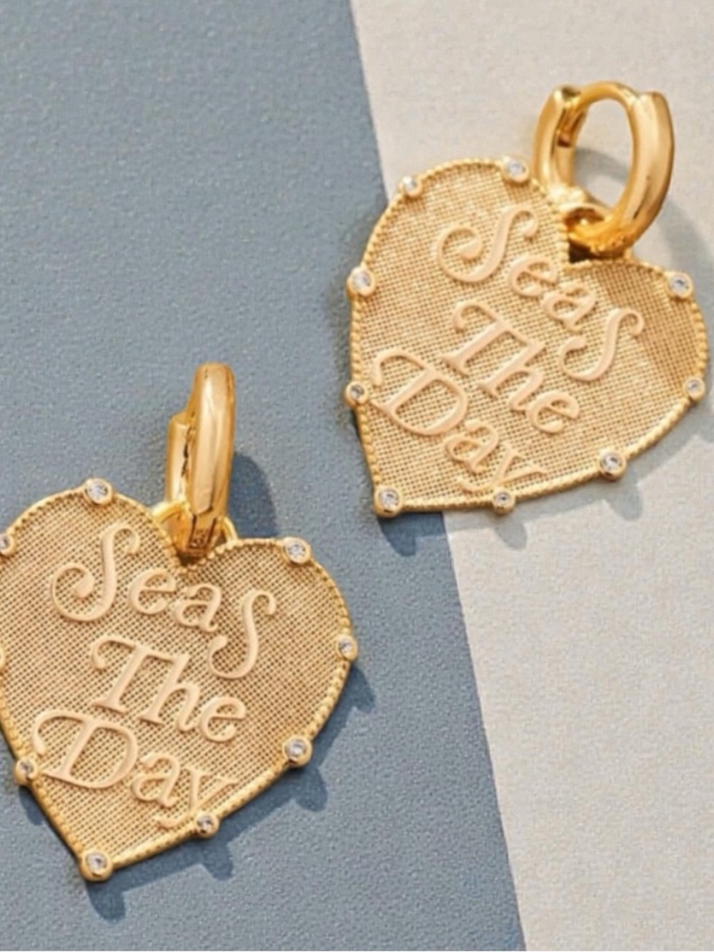 NWT Anthropologie Seas the Day 14k Gold Heart Charm Huggie Hoop Earrings